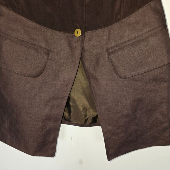 Vintage 1980's Claude Montana Blazer Blouse Brown Silk Raw Silk Button Front 8 - Picture 11 of 13